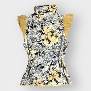 Morgan De Toi French floral and cheetah print turtleneck yellow and golden 90s t